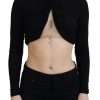 Black Cut Out Viscose Cropped Long Sleeves Top - Image 2