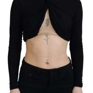Black Cut Out Viscose Cropped Long Sleeves Top