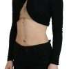 Black Cut Out Viscose Cropped Long Sleeves Top - Image 3