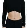 Black Viscose Cropped Round Neck Long Sleeves Top - Image 2