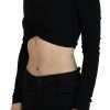 Black Viscose Cropped Round Neck Long Sleeves Top - Image 3