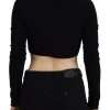 Black Viscose Cropped Round Neck Long Sleeves Top - Image 4