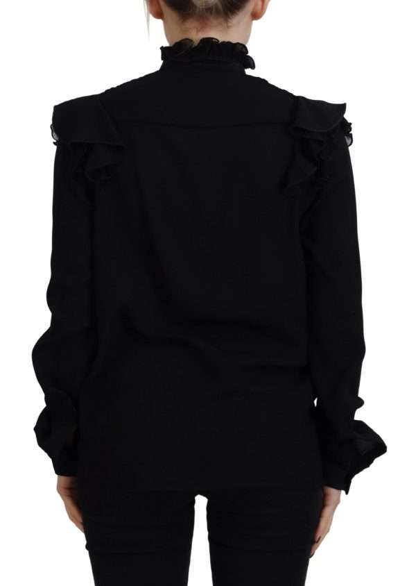 Black Lace Trim Turtle Neck Long Sleeves Top - Image 4