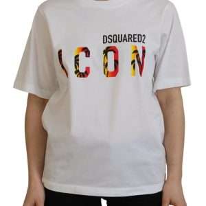 White Cotton Shiny Icon East Tee Crewneck T-shirt
