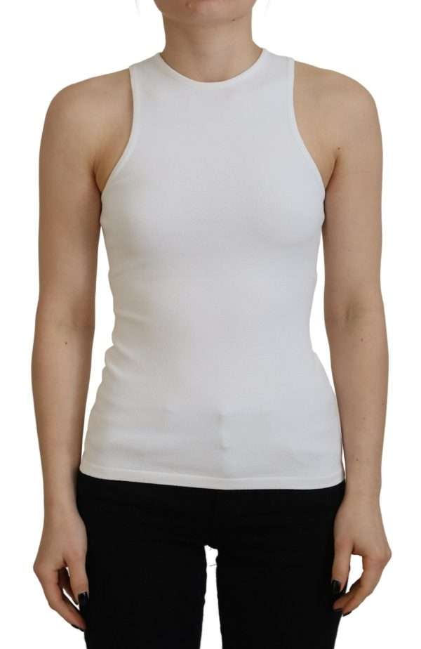White Viscose Sleeveless Round Neck Tank T-shirt