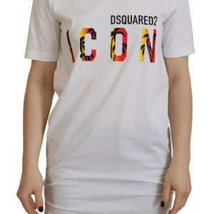 White Cotton Icon Logo Print Crewneck T-shirt
