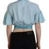 Blue Collared Button Down Short Sleeve Cropped Top - Image 4