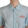 Blue Collared Button Down Short Sleeve Cropped Top - Image 5