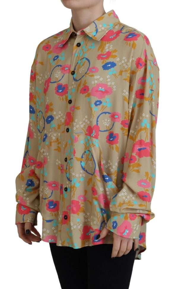 Beige Floral Collared Button Down Long Sleeves Shirt - Image 3
