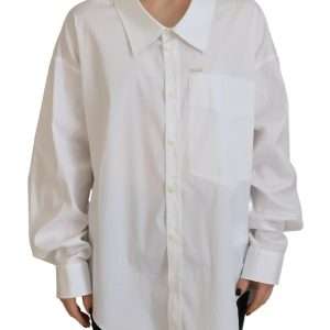 White Cotton Button Down Collared Dress Shirt Top
