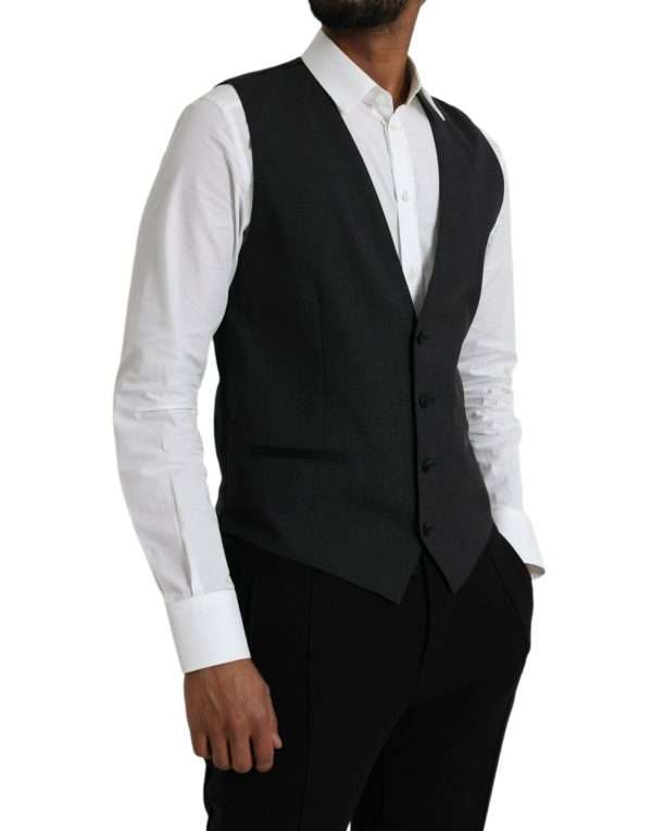 Black Cotton Waistcoat Dress Formal Vest - Image 2