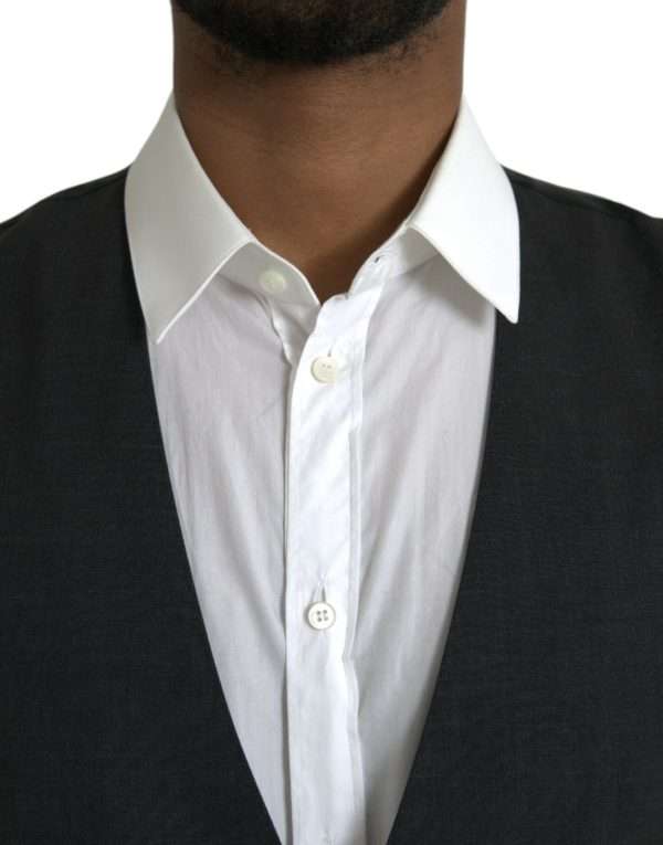 Black Cotton Waistcoat Dress Formal Vest - Image 4