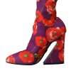 Purple Floral Jersey Stretch Boots Shoes - Image 5