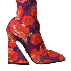 Purple Floral Jersey Stretch Boots Shoes