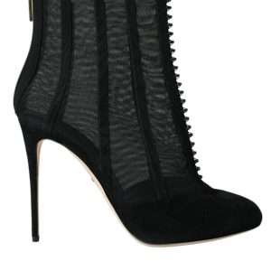 Black Mesh Stiletto Heels Ankle Boots Shoes