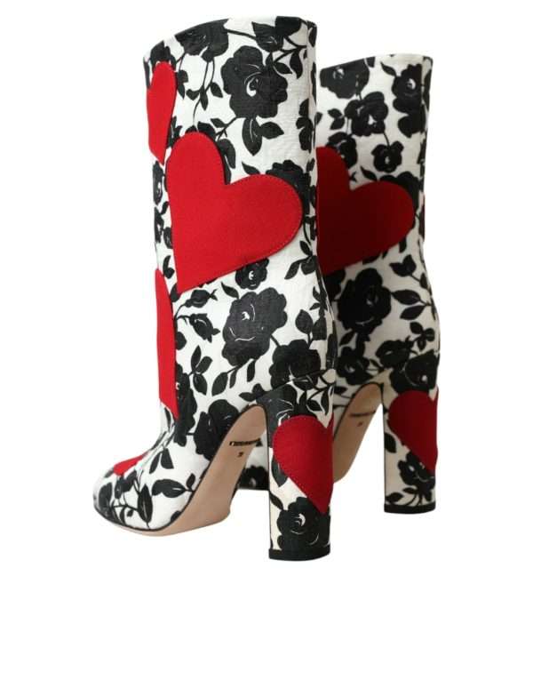White Floral Hearts Leather High Boots Shoes - Image 4