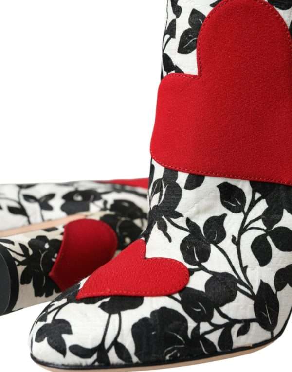 White Floral Hearts Leather High Boots Shoes - Image 7