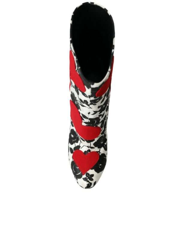White Floral Hearts Leather High Boots Shoes - Image 8