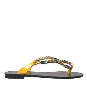 Mustard Crystal Calf Leather Beachwear Shoes