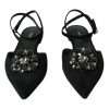 Black Leather Crystal Slingback Sandals Shoes - Image 2