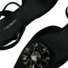 Black Leather Crystal Slingback Sandals Shoes - Image 7
