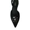Black Leather Crystal Slingback Sandals Shoes - Image 8