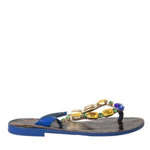 Blue Crystal Calf Leather Beachwear Shoes