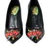 Black Leather WOW Patch Heels Pumps Shoes - Image 2