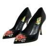 Black Leather WOW Patch Heels Pumps Shoes - Image 3
