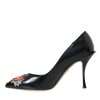 Black Leather WOW Patch Heels Pumps Shoes - Image 5