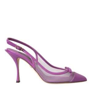 Purple Leather Mesh High Heels Slingback Shoes