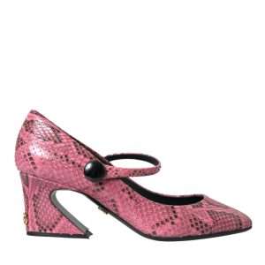 Pink Python Leather Mary Jane Heels Shoes