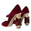 Red Velvet Gold Crystals Heels Mary Jane Shoes - Image 4