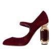 Red Velvet Gold Crystals Heels Mary Jane Shoes - Image 5