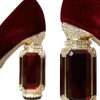 Red Velvet Gold Crystals Heels Mary Jane Shoes - Image 7