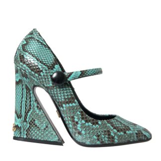 Aqua Python Leather Mary Jane Pumps Shoes