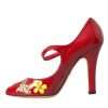 Red Leather Embellished Mary Jane Pumps Heels Shoes - Image 5