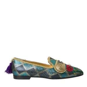 Multicolor Jacquard Embellished Loafers Shoes