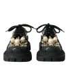 Black Leather Trekking Derby Embellished Shoes - Image 2