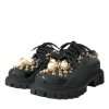 Black Leather Trekking Derby Embellished Shoes - Image 3