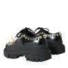 Black Leather Trekking Derby Embellished Shoes - Image 4