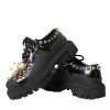 Black Leather Trekking Derby Embellished Shoes - Image 7