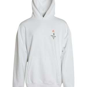 White Cotton Logo Hooded Pullover Sweatshirt Sweater