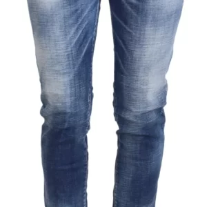 Blue Cotton Mid Waist Cropped Denim Jeans Cool Girl
