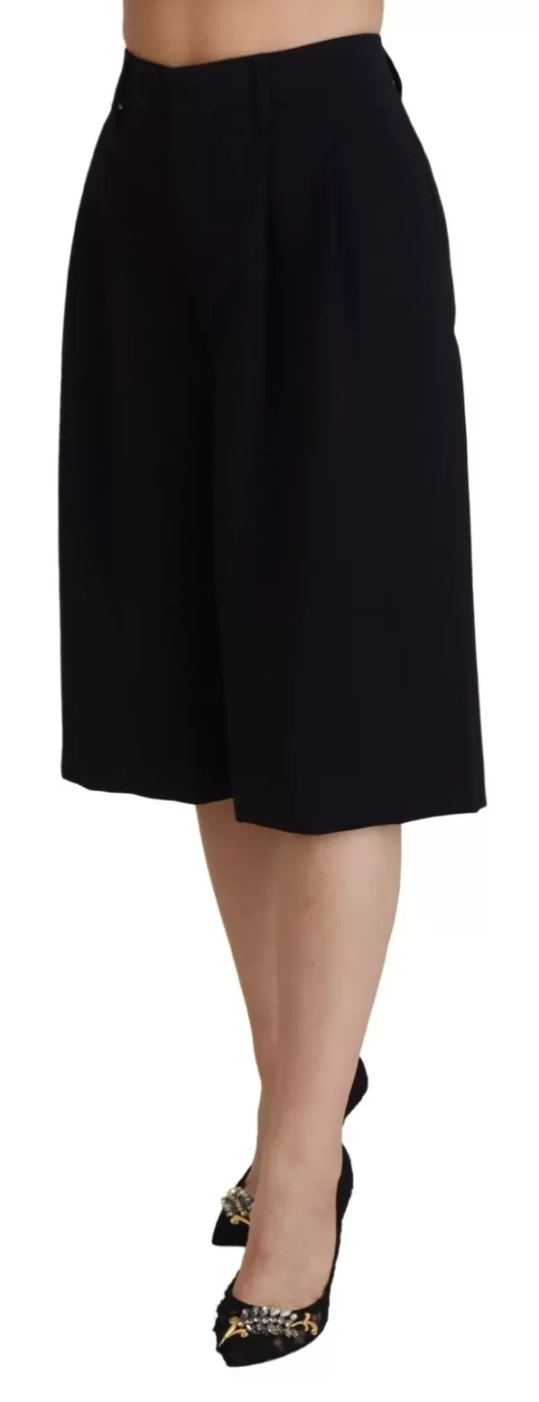 Black High Waist Wide Leg Cropped Trouser Pants - Image 3