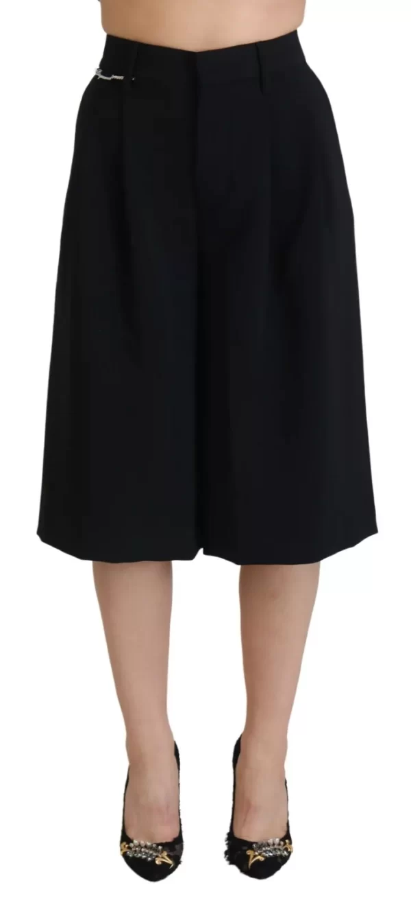 Black High Waist Wide Leg Cropped Trouser Pants - Image 4