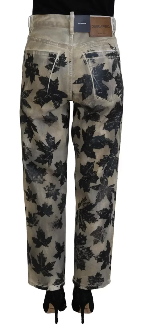 Beige Leaves Cotton High Waist Denim Jeans Boston - Image 2