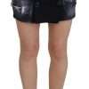 Black Distressed Mid Waist A-line Denim Mini Skirt - Image 2