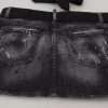 Black Distressed Mid Waist A-line Denim Mini Skirt - Image 6