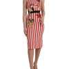 Red White Floral Sleeveless Sheath Midi Dress - Image 7